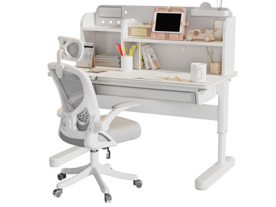 现代奶油风学生书桌椅组合3d模型 现代奶油风学生书桌椅组合