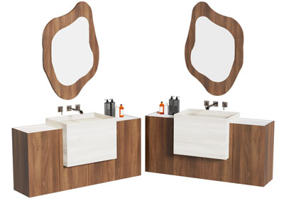 现代中古风洗手台 镜子 浴室柜