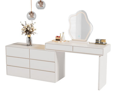 现代奶油风化妆 梳妆台3d模型 现代奶油风化妆 梳妆台