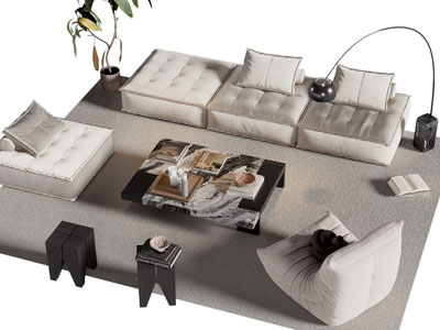 现代布艺多人沙发 懒人沙发和茶几组合