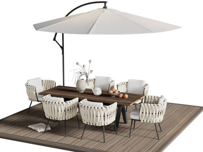 现代户外遮阳伞 休闲餐桌椅组合3d模型 现代户外遮阳伞 休闲餐桌椅组合