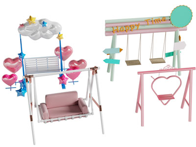 现代秋千椅 吊椅 美陈 摆件组合3d模型 现代秋千椅 吊椅 美陈 摆件组合