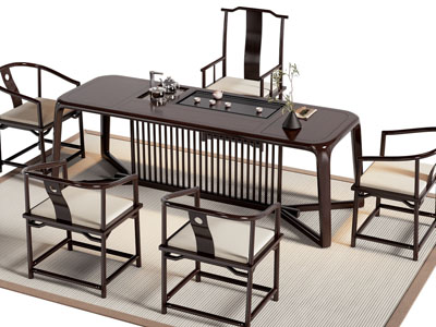 新中式实木茶桌椅组合3d模型 新中式实木茶桌椅组合