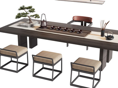 新中式茶桌椅组合3d模型 新中式茶桌椅组合