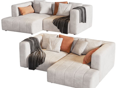 现代奶油风布艺多人沙发3d模型 现代奶油风布艺多人沙发