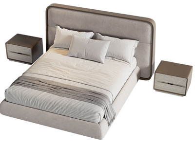 现代布艺双人床 床头柜