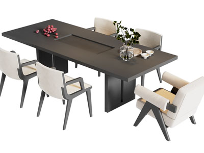 现代长方形餐桌椅组合3d模型 现代长方形餐桌椅组合