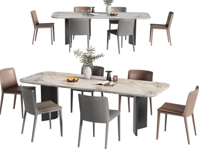 现代大理石餐桌椅组合3d模型 现代大理石餐桌椅组合