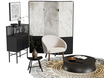 侘寂风休闲椅子 边柜 边几 屏风