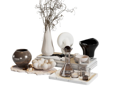 现代书本 花瓶 茶具杯子 摆件组合3d模型 现代书本 花瓶 茶具杯子 摆件组合