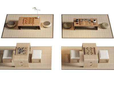 日式象棋 围棋娱乐桌椅 蒲团组合3d模型 日式象棋 围棋娱乐桌椅 蒲团组合