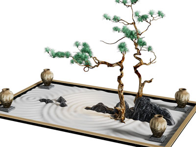新中式松树景观园艺小品