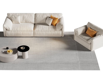 现代布艺奶油风双人 单人沙发和茶几组合