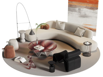 现代多人沙发 休闲椅子和茶几组合