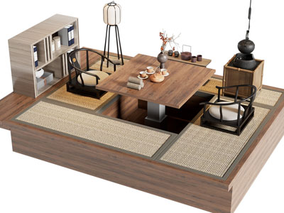 日式榻榻米茶桌椅组合 边柜3d模型 日式榻榻米茶桌椅组合 边柜