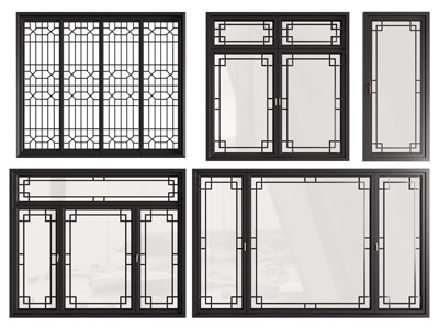 新中式玻璃平开窗户3d模型 新中式玻璃平开窗户