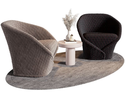 现代单人沙发 边几