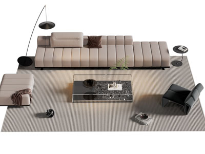 现代多人沙发 休闲椅子和茶几组合