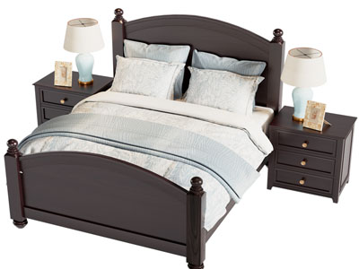 美式实木双人床 床头柜