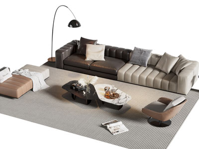 现代多人沙发 沙发凳子和茶几组合