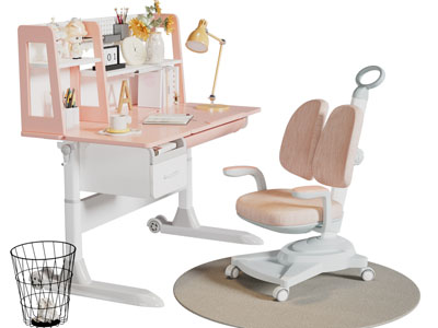 现代学生书桌椅组合3d模型 现代学生书桌椅组合