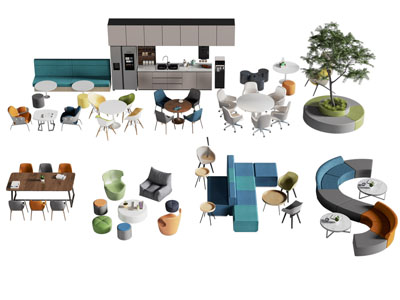 现代公共卡座多人沙发 餐桌椅组合3d模型 现代公共卡座多人沙发 餐桌椅组合