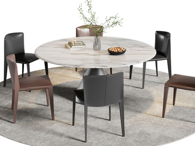 现代大理石圆形餐桌椅组合3d模型 现代大理石圆形餐桌椅组合