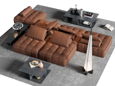 现代双向布艺多人沙发 茶几组合