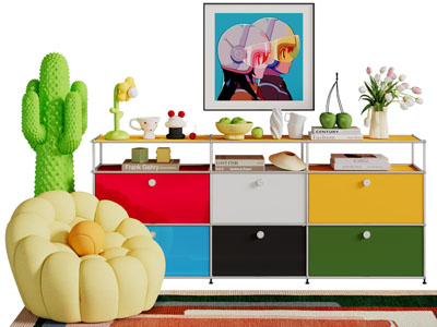 现代多巴胺玄关柜 边柜3d模型 现代多巴胺玄关柜 边柜