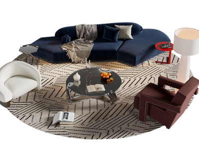 侘寂风异形多人沙发 单人沙发和茶几组合