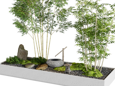 新中式竹子 石子 水景景观园艺小品
