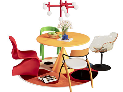 现代多巴胺圆形休闲餐桌椅组合3d模型 现代多巴胺圆形休闲餐桌椅组合