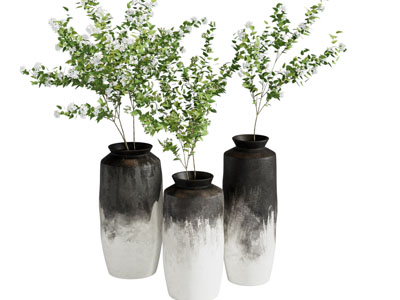 侘寂风陶艺花瓶花卉3d模型 侘寂风陶艺花瓶花卉
