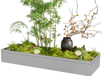 现代花草 竹子 陶艺器皿景观园艺小品