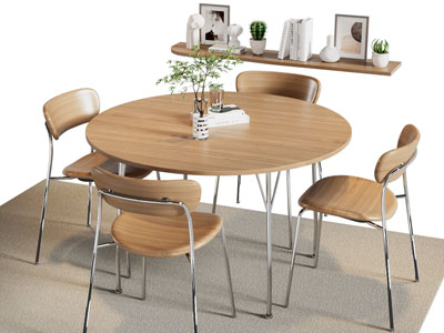 现代圆形餐桌椅组合3d模型 现代圆形餐桌椅组合