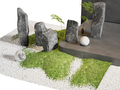 新中式石头 花草植物景观园艺小品