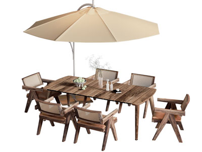 侘寂风户外遮阳伞 餐桌椅组合3d模型 侘寂风户外遮阳伞 餐桌椅组合