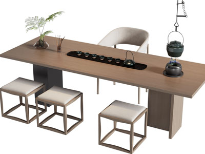 新中式茶桌椅组合3d模型 新中式茶桌椅组合