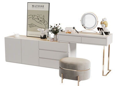 现代奶油风化妆 梳妆台3d模型 现代奶油风化妆 梳妆台