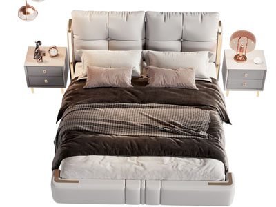 现代布艺双人床 床头柜