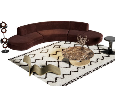 现代弧形多人沙发 休闲椅子和茶几组合