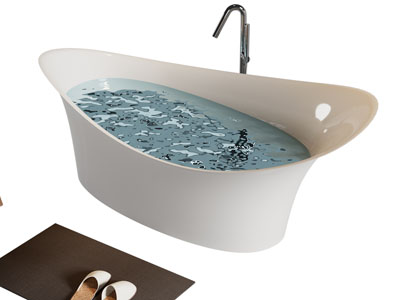现代陶瓷装满水的浴缸浴盆