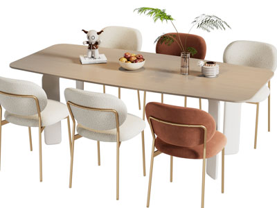 现代轻奢长方形餐桌椅组合3d模型 现代轻奢长方形餐桌椅组合