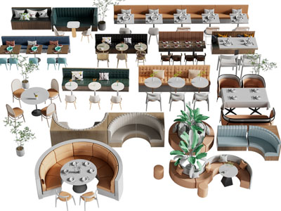 现代饭店餐馆卡座多人沙发 餐桌椅组合3d模型 现代饭店餐馆卡座多人沙发 餐桌椅组合