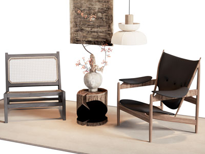 侘寂风休闲椅子 边几