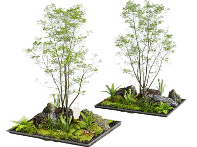 新中式假山 树木 景观园艺小品