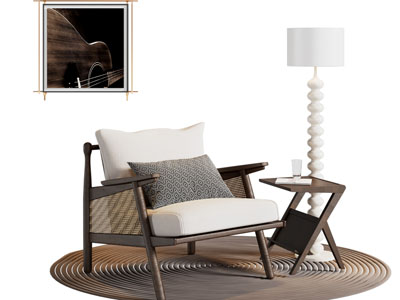 现代中古风休闲椅子 边几