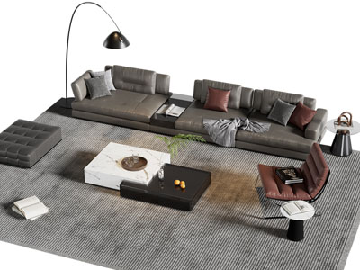 现代布艺多人沙发 休闲椅子和茶几组合