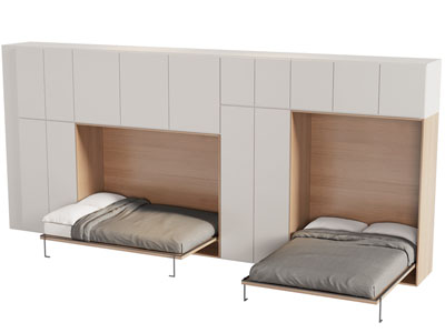 现代可收纳隐藏双人床的组合衣柜3d模型 现代可收纳隐藏双人床的组合衣柜