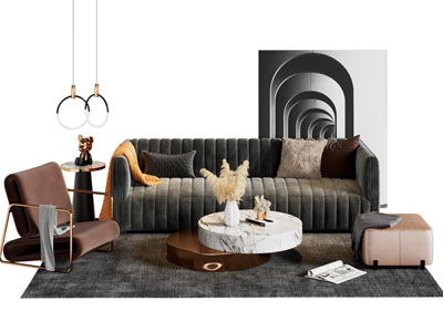 现代轻奢多人沙发 休闲椅子和茶几组合
